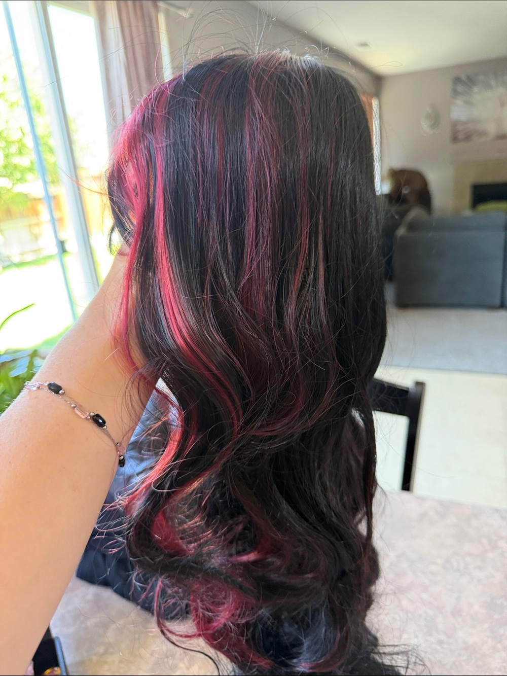 Black Wig with Pink Highlights - Women's Hair